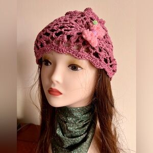 Handmade Crochet Ponytail Beanie with a bow hair clip included